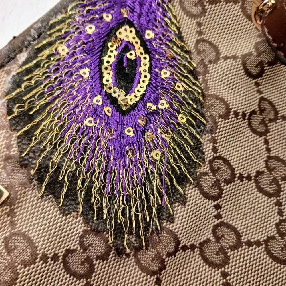 GUCCI Small Tote Shoulder Bucket Bag Monogram Peacock Embellished Sequin Vintage